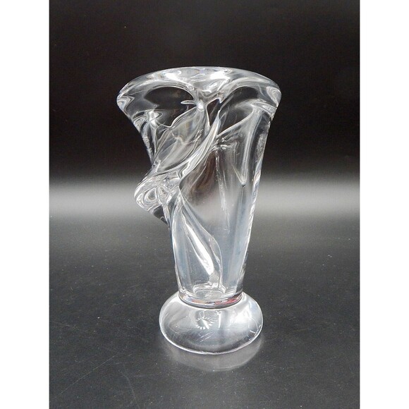Vannes Cristal Crystal Calla Lily Vase Flower 7 Inch Clear Art Glass Signed - Picture 4 of 13